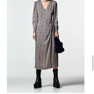 Zara Black and White Wrap Tie Front Sheath Dress